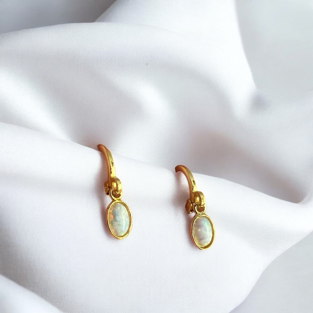 gold opal huggie hoop earrings